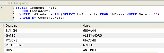 Uso del predicato IN Il predicato IN è già stato trattato nel capitolo USO DEI PREDICATI.