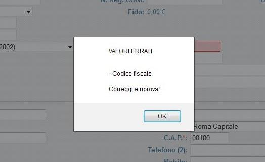 Controllo di correttezza formale dei seguenti campi: o Codice Fiscale o E-mail o C.A.P.