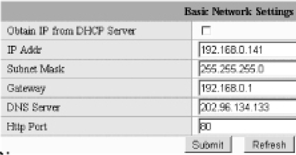 1.2.9 Impostazioni utente Cliccare su Basic Network Settings, fare riferimento alla seguente figura. Impostare i valori IP address, Subnet Mask, Gateway e DNS server correttamente.