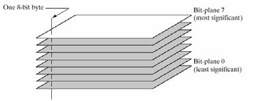 Effetti della variazione dei livelli di grigio 16 8 4 2 Bit plane slicing Un immagine con pixel da 8 bit può essere interpretata come la sovrapposizione di 8 piani immagine da 1