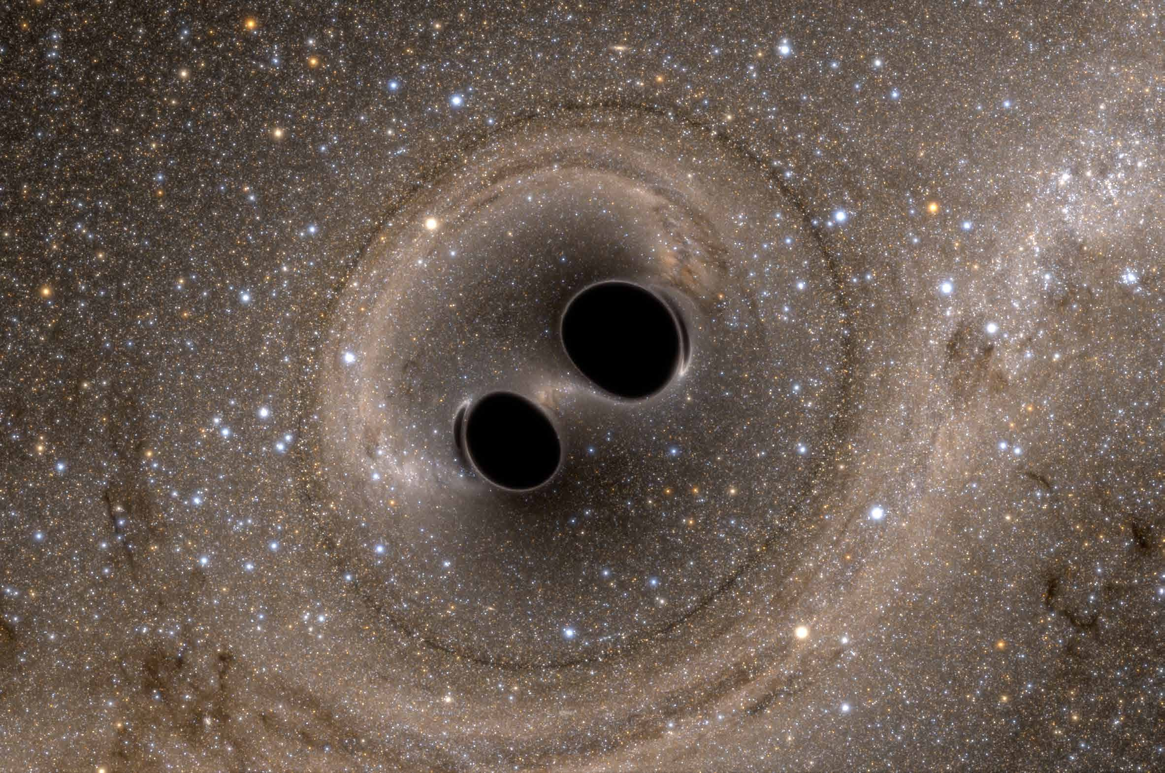 onde gravitazionali emesse. I due buchi neri, prima di fondersi, hanno spiraleggiato, per poi scontrarsi a una velocità di circa 5.