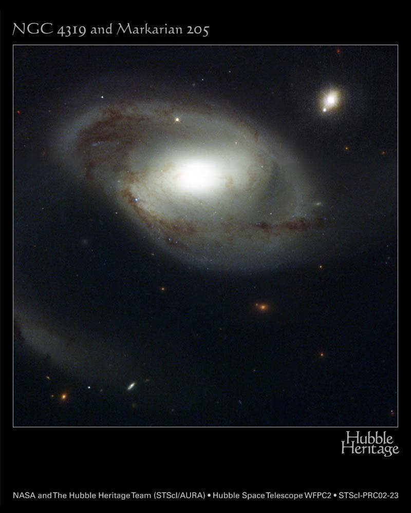 Active Galaxies III. NGC 4139 Mkn 205 This image shows the spiral galaxy NGC 4319 and the quasar Markarian 205.