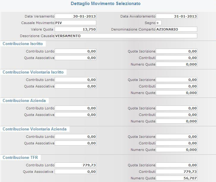 Gli aderenti che versano anche il contributo azienda e TFR nel fondo, accanto a ciascun movimento, trovano l icona, cliccando sulla quale è possibile visualizzare il singolo movimento con maggior