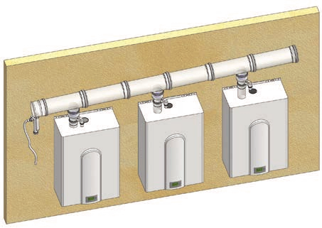 PA. Flue system manifold with 135 fittings Examples of in battery-powered condensing gas appliances connected through a flue system manifold made through the STABILE PA system.