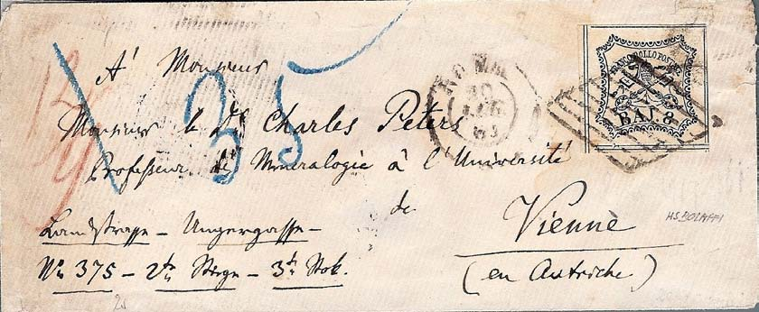 La via di Svizzera pag. 19 20 luglio 1861 da Roma a Vienna, affrancata con 8 baj. Tassa in arrivo: 35 Kr.
