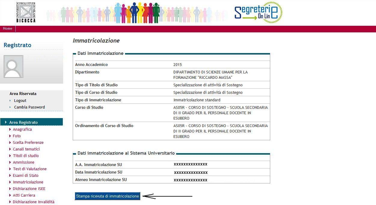 Una volta confermata la domanda è possibile stampare la