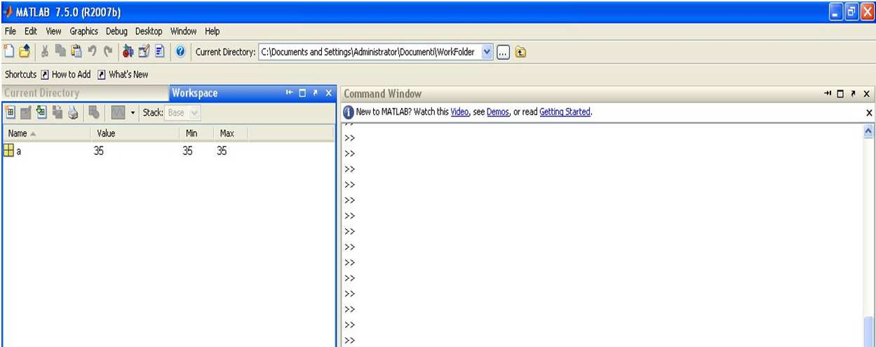 L interfaccia grafica di Matlab consiste principalmente di tre finestre: Interfaccia grafica Workspace Command History Command Window Il Workspace visualizza tutto