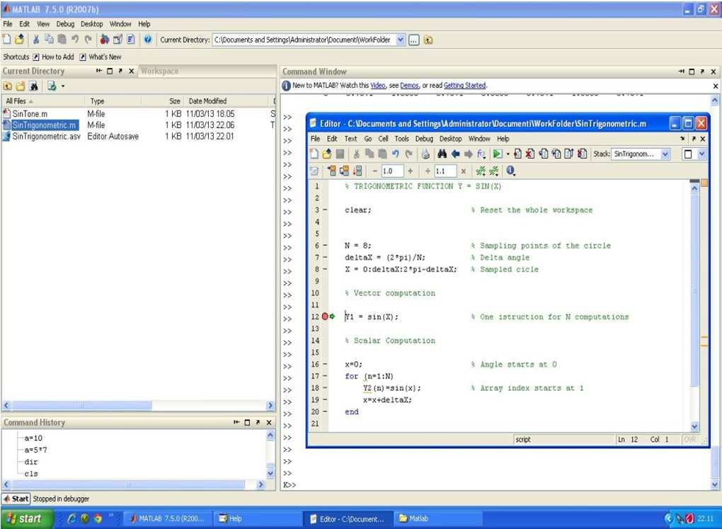 Matlab fa riferimento per default alla Current Directory che considera directory di lavoro. In questa directory devono essere presenti tutti i files cui fa riferimento il programma.