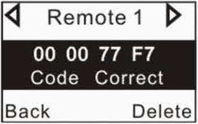 Il pannello riceverà il codice del telecomando e verrà visualizzata la scritta Code Correct, premere invio per salvare.
