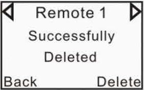 Per eliminare un telecomando scorrere la lista coi tasti direzionali sinistra/destra, quindi selezionare Delete.