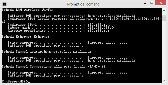 2.168.1.4 (Indirizzo IPv4) Router= 192.168.1.1 (Gateway) Telecamera= 192.168.1.10 Il Gateway dei due dispositivi deve corrispondere, di solito il gateway è l'indirizzo del router, è quindi importante controllare che effettivamente lo sia.