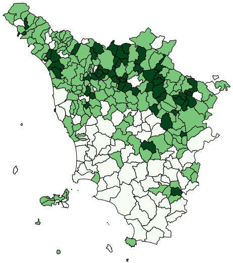 Grafico 2- Comuni per specializzazione delle unità locali artigiane. Toscana.