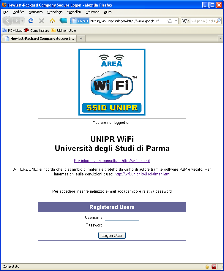 Accesso: via Web 1/6 Associarsi SSID UNIPR no wep key Aprire il