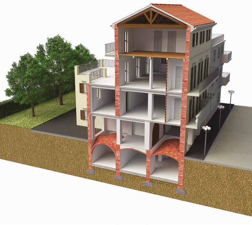 Rinforzo di edifici in muratura e legno 5 7 8 9 6 4 2 3 1 Elenco sistemi 1 Rinforzo strutturale di elementi murari ad arco e voltati mediante materiali compositi a matrice inorganica - Mapei FRG