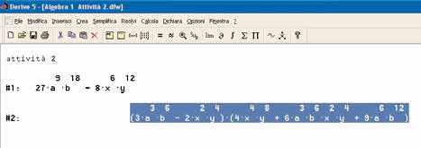 Inserire l espressione corrispondente al polinomio assegnato: 27a^9b^18-8x^6y^12 Cliccare su Semplifica (barra dei menu) e, di seguito, su Fattorizza.