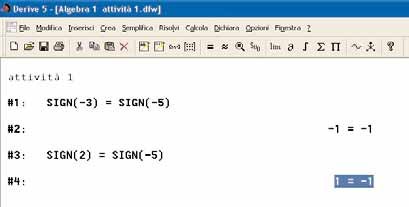 Algebra 1 Capitolo 3 Determinare in ambiente Derive le coppie della relazione R : A B, con A={ 3,2} e B={ 5}, definita dal predicato: x ha lo stesso segno di y.