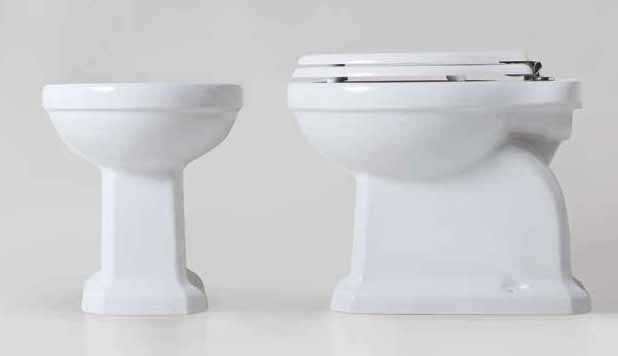 LINEA collection taps and fittings for bidet floor wc with low-level cistern. GC 1800 white polyester cover-seat 02.