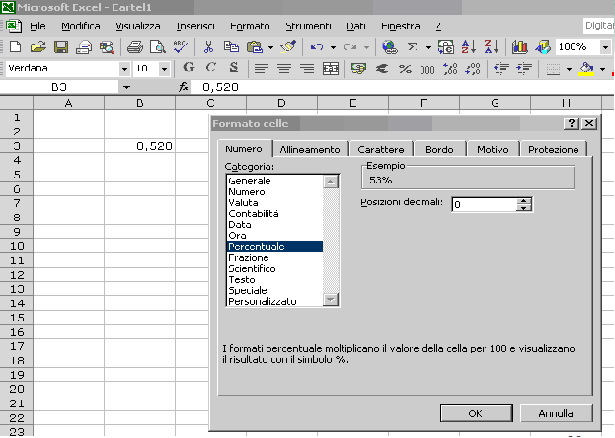 Formattare le percentuali Excel moltiplica il valore della cella per 100 e aggiunge il simbolo percentuale.