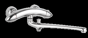 Wall basin/bath single lever mixer with 30 cm long casted spout with diverter and duplex shower.