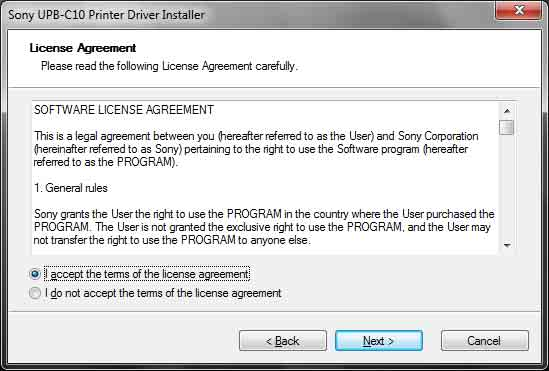 5 Selezionare [I accept the terms of the license agreement] e quindi fare clic