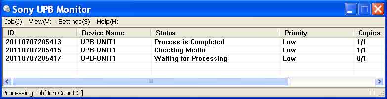 Controllo di UPB Monitor È possibile confermare l avanzamento di un JOB controllando UPB Monitor. Per avviare UPB Monitor, fare clic su [Start] t [All Programs] t [Sony UPB-C10] t [UPB Monitor].