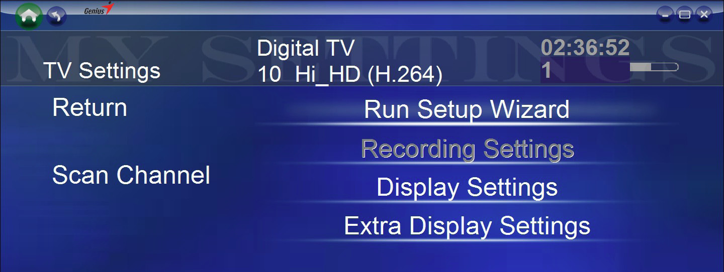 Impostazione TV Regolare il segnale TV, le impostazioni di regiatrazione e display qui. Run Setup Wizard: Il Run Setup Wizard e una funzione d impostazione semplice.