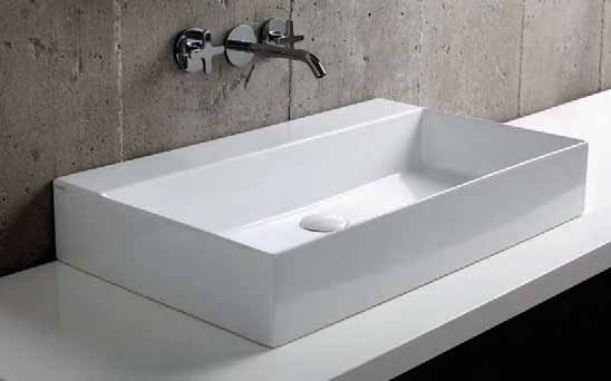 EQA 75 cm 75x45 shiny white over-counter washbasin, with chromed towel-holder.