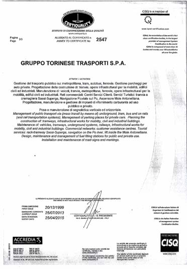 Certificazione Ambientale GTT è certificata