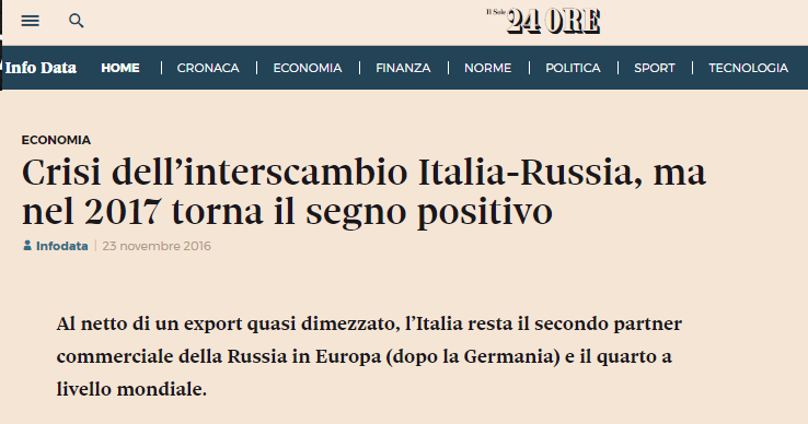 ITALIA II partner commerciale della Russia in Europa