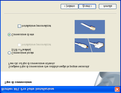 Punto 2 Per utenti con cavo interfaccia di rete (solo per il modello DCP-8065DN) (Per 98/98SE/Me/NT/2000 Professional/XP/XP Professional x64 Edition) 9 Selezionare Connessione di rete, quindi fare