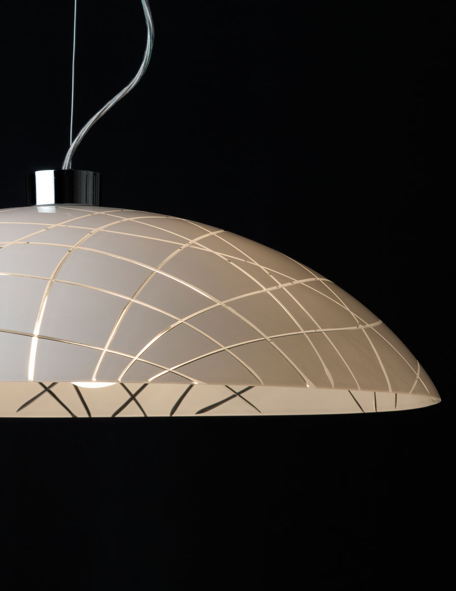 CEILING LAMP WITH CURVED AND GROUND GLASS DIFFUSERS.