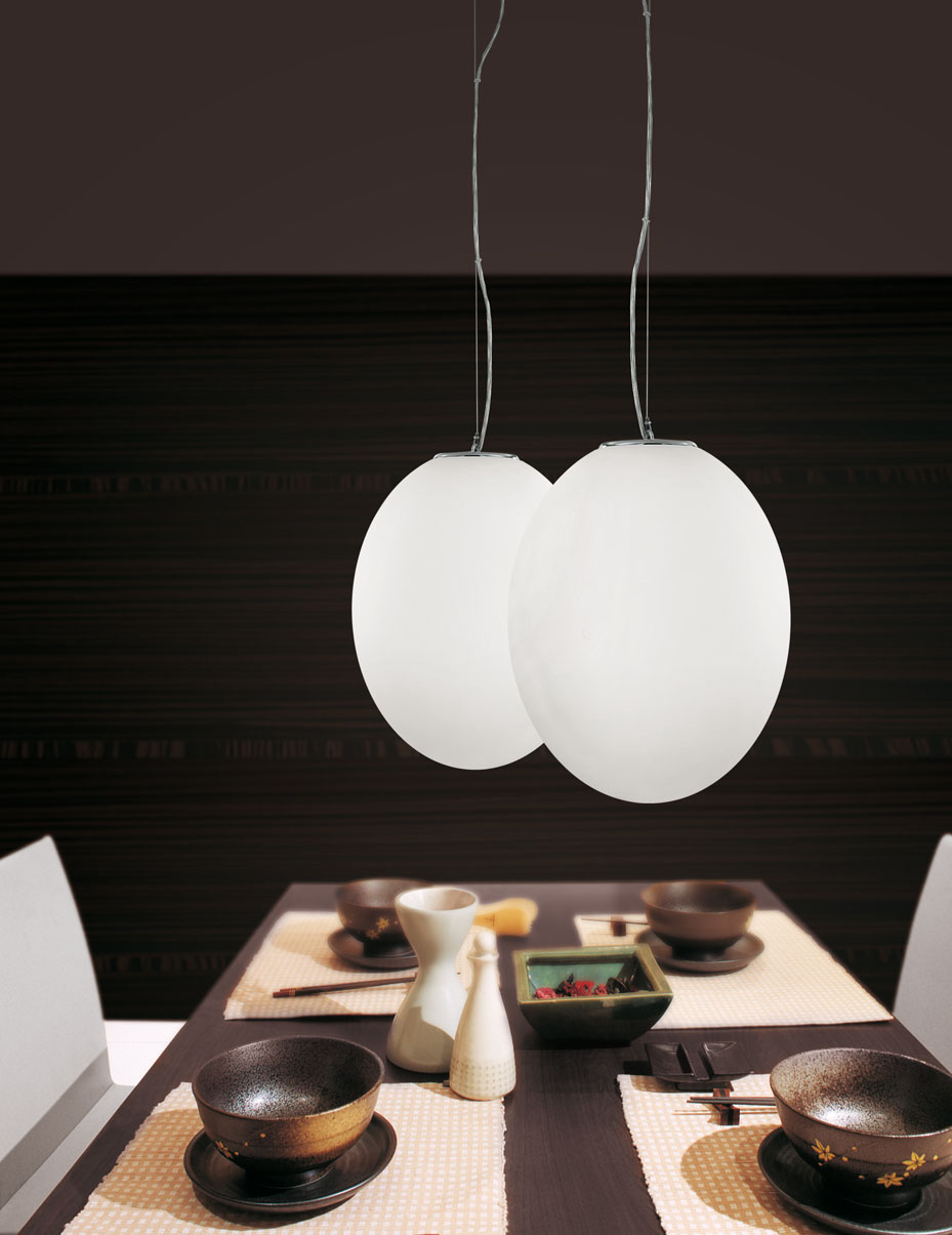 RANGE OF PENDANT, CEILING, TABLE AND FLOOR LAMPS IN SATIN FINISH MILK-WHITE BLOWN