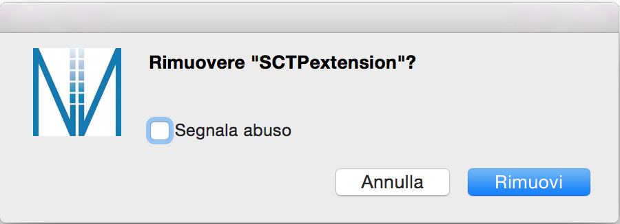 4. Ricercare l estensione con nome SCTPextension e cliccare sull icona cestino. 5.