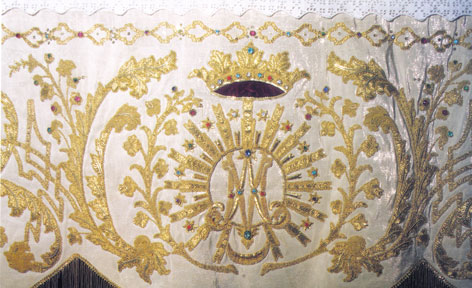 Tovaglia Manifattura sec. Cotone, Il "AM" velluto decorazione recente.questo tovaglia tessuto XIX con amaranto.