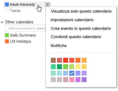 Google Calendar Accesso a singole opzioni di Calendar Posiziona il cursore su un calendario