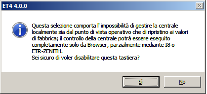 - ADDENDUM AL MANUALE TECNICO - ET4 Fw. 4.0 2.5 Tastiera deselezionabile da browser La tastiera può essere deselezionata solo da browser dalla lista degli organi di comando.