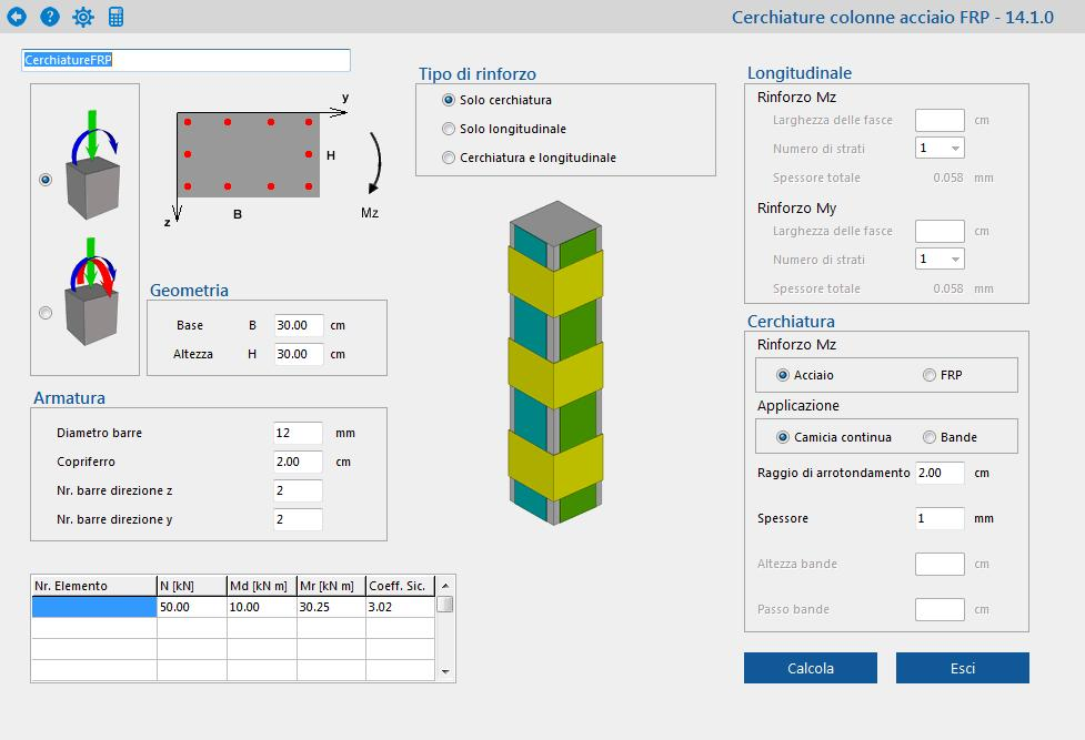 16 2.2 Piano ET Cerchiature pilastri Il modulo Cerchiature colonne acciaio FRP consente il calcolo della resistenza a pressoflessione di un pilastro rinforzato mediante cerchiatura, ai sensi della