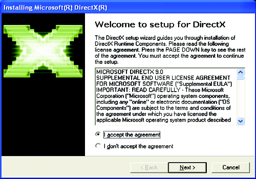 Installazione del driver DirectX: Fare clic su "Install DirectX 9". 2. Fare clic su Avanti. DirectX 9.0 è la libreria Runtime aggiornata per tutti i sistemi operativi Windows.