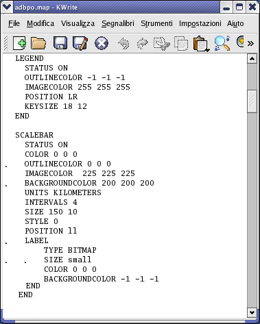 mapfile un esempio legend: definizione delle caratteristiche della legenda scalebar: definizione della barra