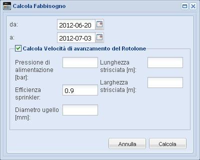 Figura 9 - Schermata per il Calcolo della velocità di avanzamento del rotolone.