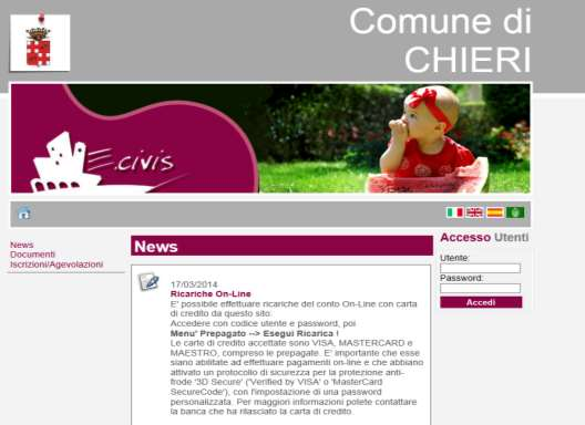 Introduzione L amministrazione ha attivato il nuovo sito per l accesso on-line al servizio di Mensa Scolastica all indirizzo: http://www.comunechieri.ecivis.