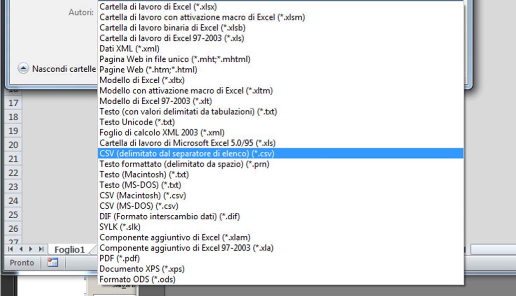 cvs si seguirà il percorso come da immagine seguente: Per Microsoft Excel,