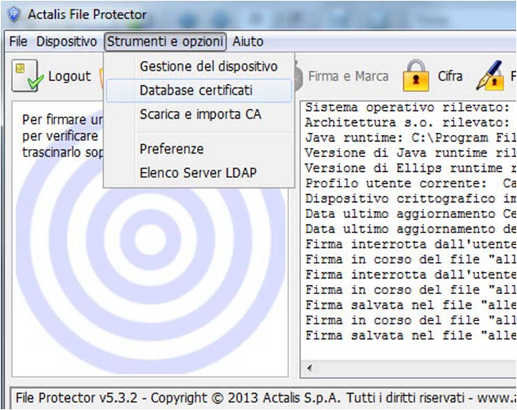 Per gli utenti del software File Protector: 1) Aprire il programma ed autenticarsi con PIN (se