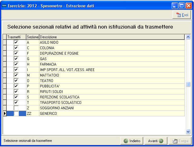 Viene presentato l elenco di tutti i sezionali IVA definiti dall ente (nella maschera un elenco a titolo esemplificativo).