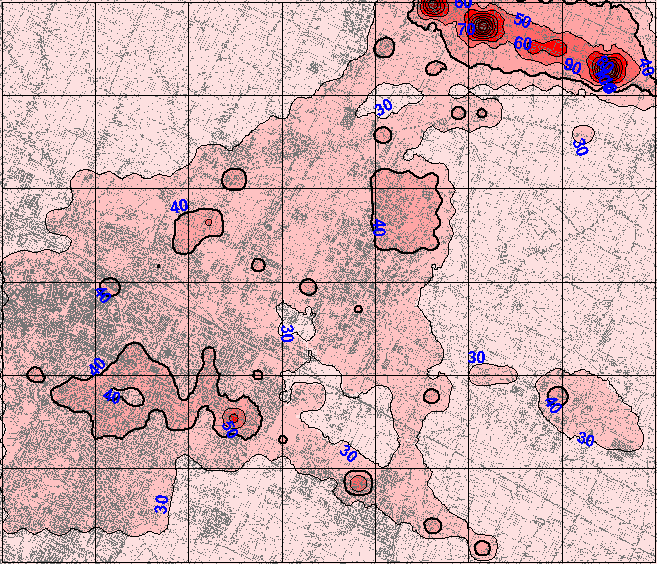 La mappa riporta medie annuali stimate dal modello, secondo la scala cromatica indicata in legenda.