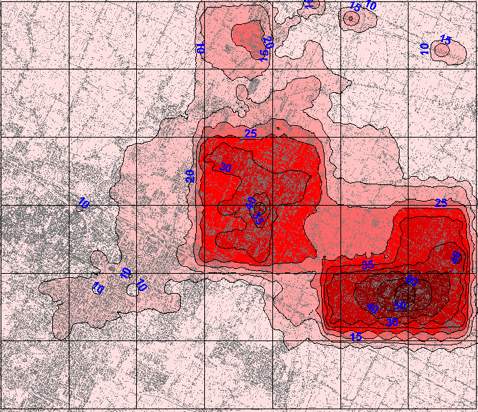 Bozza La mappa presenta i risultati del modello di diffusione applicato ai COV. Il cromatismo indica le concentrazioni di COV (in µg/m³) secondo la scala sottoriportata.