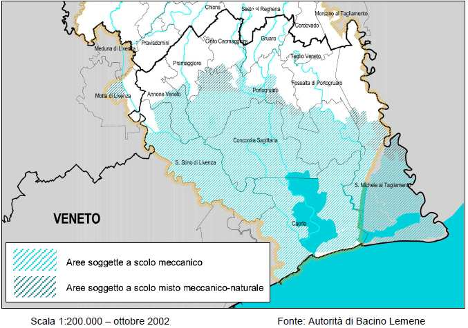 Fig. 6.3: Aree soggette a scolo meccanico ed a scolo misto, bacino del Lemene (Fonte: www.cndamb.