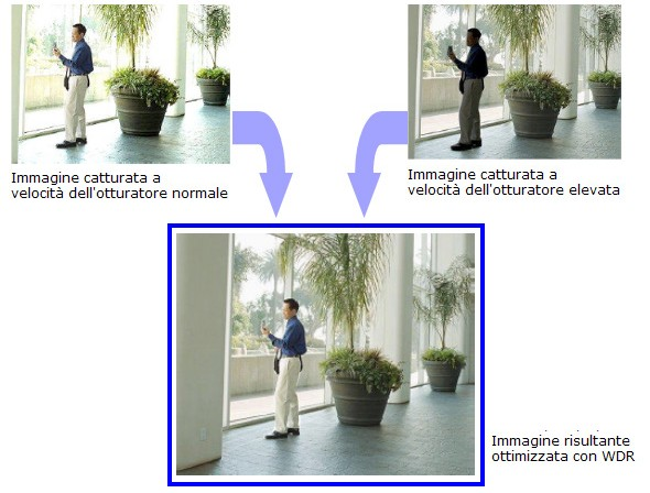 La funzione WDR (Wide Dynamic Range) di ultima generazione abbinata all ATR EX-2 rende il principio di elaborazione elettronica dell immagine di una telecamera simile a quello dell occhio umano ed il