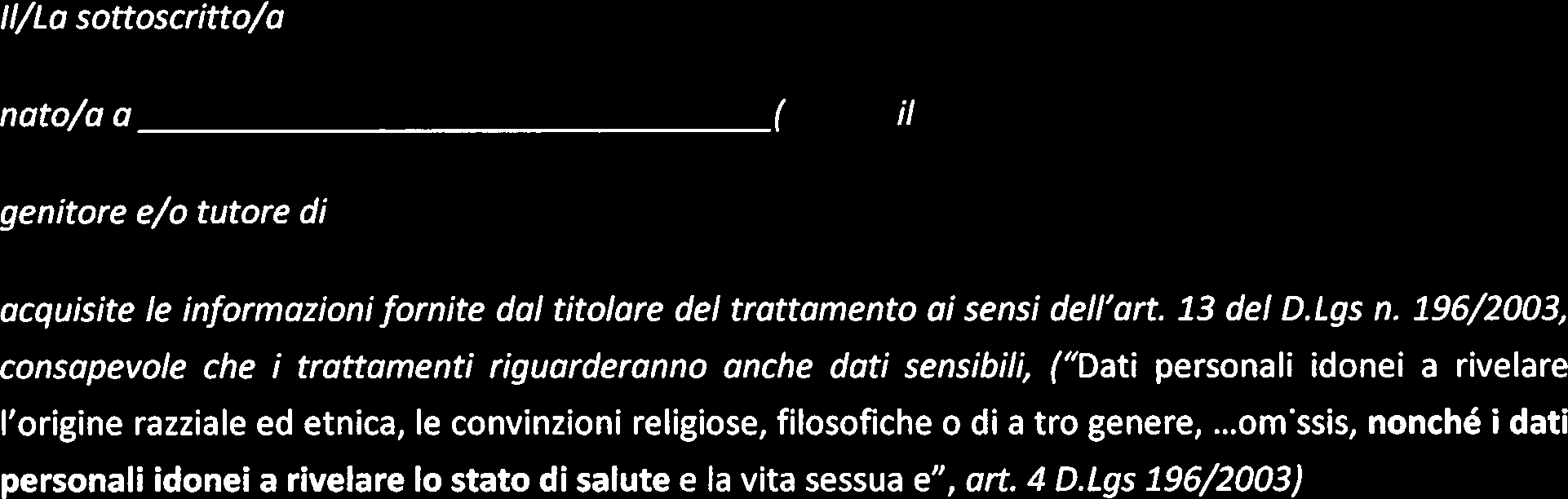 CONSENSO AL TRATTAMENTO DATI (D.