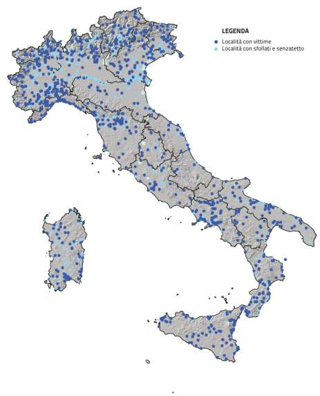 Rischio idrogeologico frane - alluvioni Distribuzione geografica delle località con eventi di frana con danni alla popolazione nel